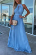 Mixiedress Halter Sleeveless Waisted Maxi Pleated Party Dress