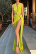 Mixiedress V Neck Knot Front Cut Out High Slit Sleeveless Maxi Dress