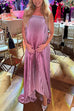 Mixiedress Strapless Tube Gradient Ombre Satin Maxi Party Dress