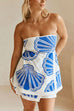 Mixiedress Seashell Print Strapless Ruffle Tube Top and Wrap Mini Skort Set