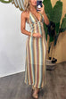 Mixiedress Halter V Neck Backless Color Block Crochet Maxi Dress