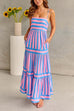 Mixiedress Spaghetti Strap Ruffle Tiered Color Block Striped Maxi Dress