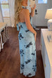 Mixiedress Halter Sleeveless Floral Print Mesh Maxi Dress