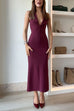 Mixiedress Halter V Neck Backless Buttons Bodycon Midi Dress