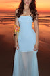Mixiedress Strapless Mesh Splice Bodycon Maxi Dress