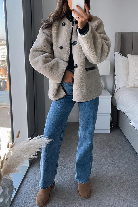 Mixiedress Button Down Pocketed Faux Fur Fleece Coat