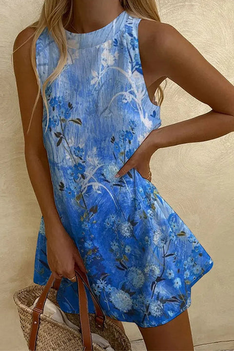 Mixiedress Summer Sleeveless Gradient Floral Print Mini Dress