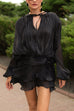 Mixiedress Long Sleeves Lace-up Tie Waist Ruffle Mini Dress