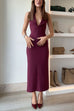 Mixiedress Halter V Neck Backless Buttons Bodycon Midi Dress