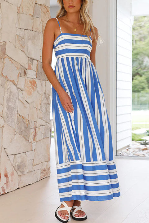 Mixiedress Back Cut Out High Waist Striped Maxi Cami Dress
