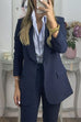 Business Work Collared Single Button Blazer Pocketed Pants Suit Set