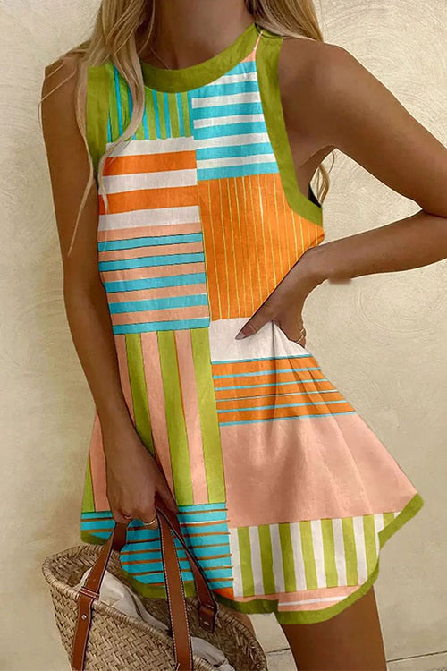 Mixiedress Sleeveless Striped Color Block A-line Mini Dress
