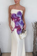 Mixiedress Elegant Strapless Floral Print Maxi Dress
