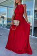 Mixiedress Halter Sleeveless Waisted Maxi Pleated Party Dress