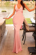 Mixiedress V Neck Back Tie Bow Cut Out Satin Maxi Dress