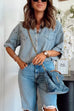 Mixiedress Half Sleeves Distressed Button Down Denim Shirt