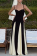 Mixiedress Low Cut Color Block Swing Maxi Cami Dress