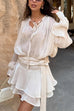 Mixiedress Long Sleeves Lace-up Tie Waist Ruffle Mini Dress