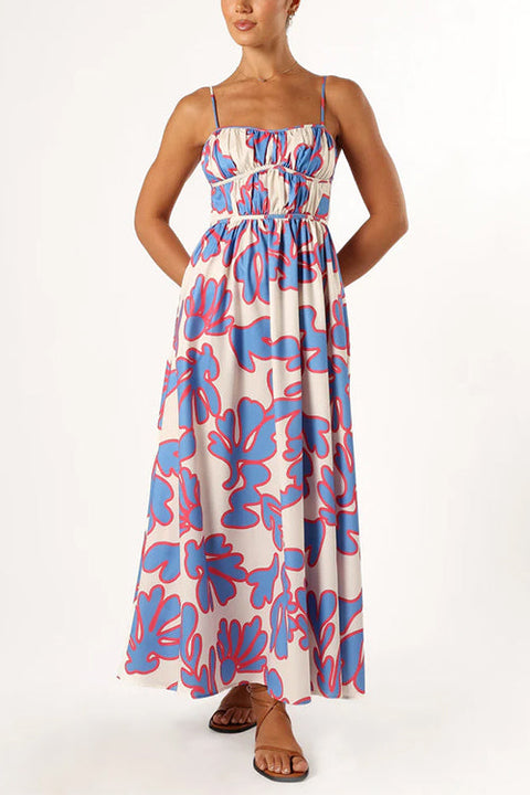 Mixiedress Spaghetti Strap High Waist Printed Maxi Holiday Dress