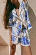 Mixiedress V Neck Short Sleeves Shirt and Drawstring Waist Shorts Seashell Print Set