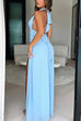 Mixiedress Deep V Neck Halter Tie Knot Backless Slit Maxi Dress