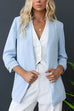 Open Front Ruched Sleeves Pocketed Blazer