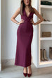Mixiedress Halter V Neck Backless Buttons Bodycon Midi Dress