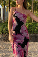 Mixiedress One Shoulder Cut Out Floral Print Maxi Cami Dress