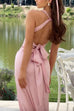 Mixiedress V Neck Back Tie Bow Cut Out Satin Maxi Dress