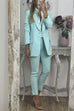 Business Work Collared Single Button Blazer Pocketed Pants Suit Set