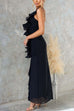 Mixiedress One Shoulder Slit Ruffle Mesh Maxi Dress