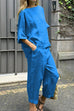 Mixiedress Cotton Linen Half Sleeves Pullover Top Wide Leg Tapered Pants Set
