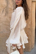 Mixiedress Long Sleeves Lace-up Tie Waist Ruffle Mini Dress