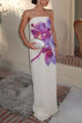 Mixiedress Elegant Strapless Floral Print Maxi Dress