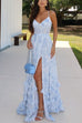 Mixiedress Back Lace-up Ruffle Hem Slit Floral Print Maxi Cami Dress
