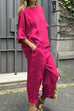 Mixiedress Cotton Linen Half Sleeves Pullover Top Wide Leg Tapered Pants Set