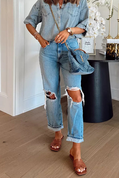 Mixiedress Distressed Straight Leg Ripped Jeans