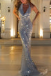 Mixiedress Halter Cowl Neck Open Back Sequin Maxi Party Dress