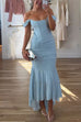 Mixiedress Sleeveless Ruched Waist Ruffle Hem Jacquard Maxi Dress