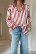 Mixiedress Long Sleeves Button Down Striped Blouse Shirt