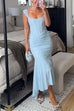 Mixiedress Sleeveless Ruched Waist Ruffle Hem Jacquard Maxi Dress