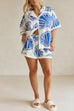 Mixiedress V Neck Short Sleeves Shirt and Drawstring Waist Shorts Seashell Print Set