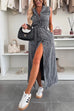 Mixiedress Sleeveless Button Down Tie Waist Pocketed Denim Midi Dress