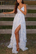 Mixiedress Back Lace-up Ruffle Hem Slit Floral Print Maxi Cami Dress