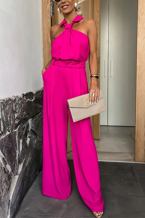 Mixiedress Collared Sleeveless Wide Leg Pocketed Jumpsuit