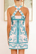 Mixiedress Back Criss Cross Sleeveless Printed Mini Dress