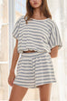 Mixiedress Striped Short Sleeves Crop Top and Elastic Waist Pocketed Shorts Set