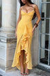 Mixiedress Spaghetti Strap Frill Trim Draped Slit Maxi Dress