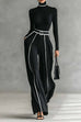 Mixiedress Color Block High Neck Long Sleeves Top High Rise Wide Leg Pants Set