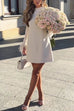 Mixiedress Mockneck Feather Trim Long Sleeves Mini Dress